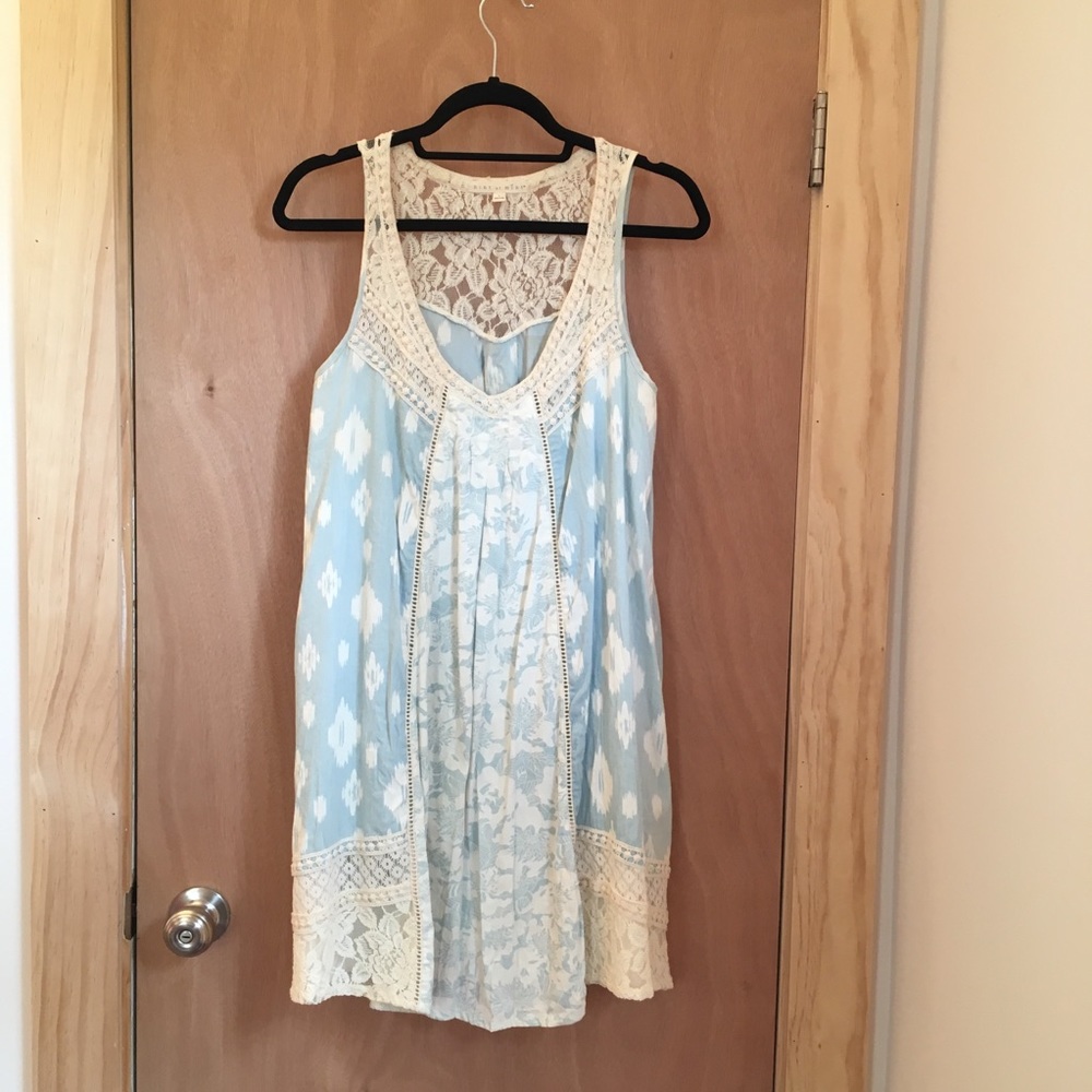 Beach cover up blue and white babydoll dress